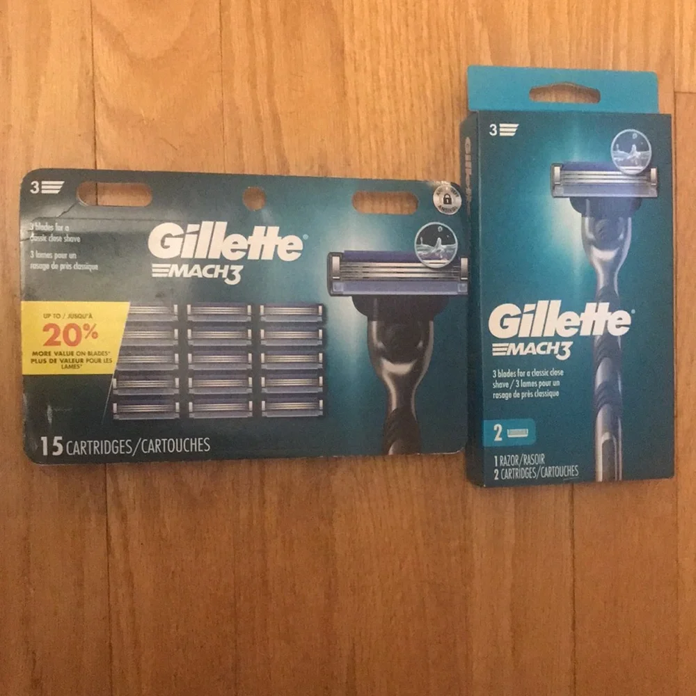 NEW 15ct Gillette Mach3 Cartridges & Razor with 3 Blade Set Bundle